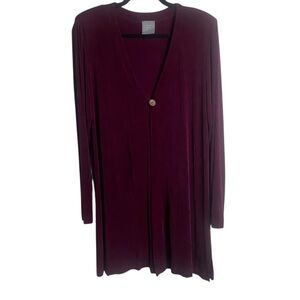 Rabbit Rabbit Rabbit Size 12 Duster Cardigan Burgundy Slinky Strech Long Vintage